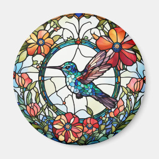 Hummingbird Faux Stained Glass Bird Magnet