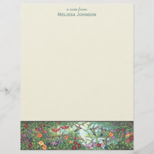 Hummingbird Faux Stained Glass Personalized Name Custom Letterhead