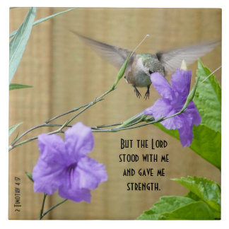 Hummingbird feeding on Flower w/ Scripture Verse Tile