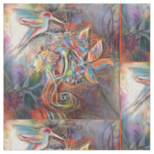 Hummingbird Flight Soft Pastels Art Fabric