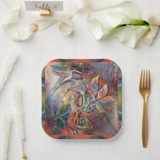 Hummingbird Flight Soft Pastels Art Paper Plates