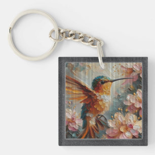 Hummingbird & Floral Art Acrylic Keychain – Textur