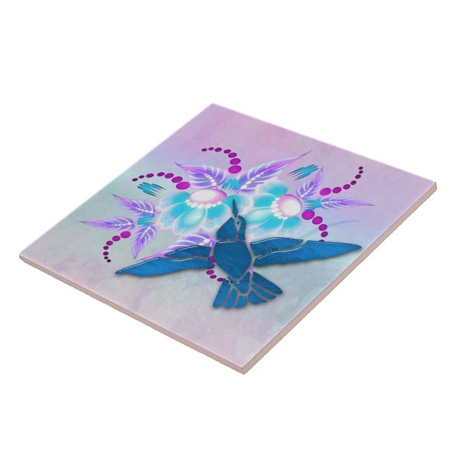 Hummingbird Floral Art Deco Tile (Side)