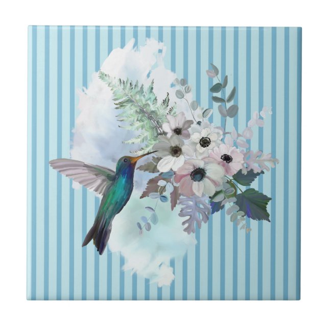 Hummingbird Floral Ceramic Tile (Front)