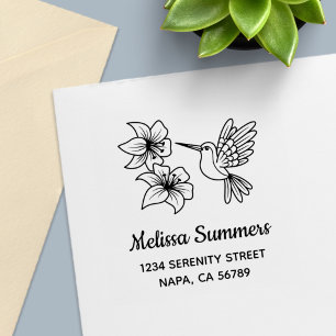 Hummingbird Floral Custom Address Self-inking Stamp