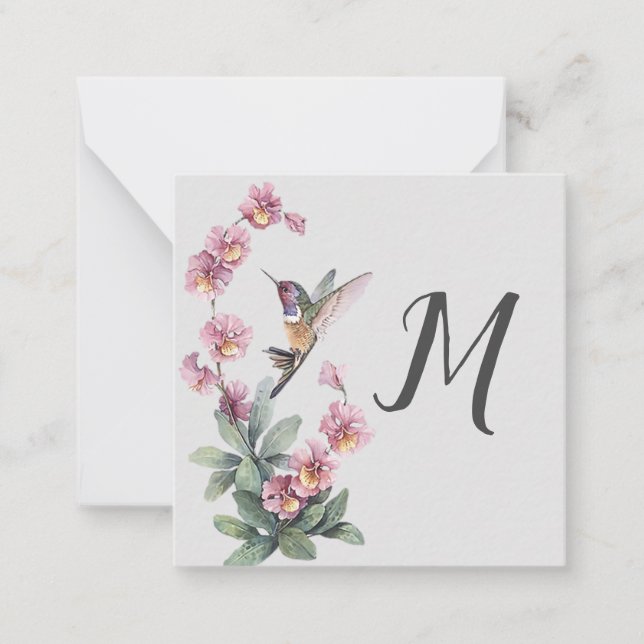 Hummingbird Floral Custom Initial Card (Front)