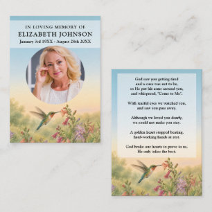 Hummingbird Floral Funeral Prayer Poem Photo Cards