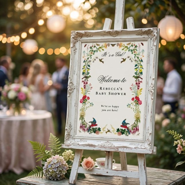 Hummingbird Floral Garden Baby Shower Welcome Poster (Creator Uploaded)