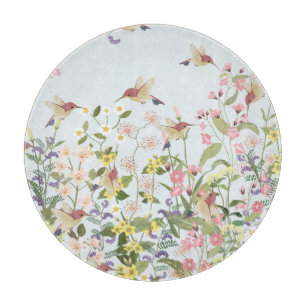 Hummingbird Floral Garden Vintage Illustration Cutting Board