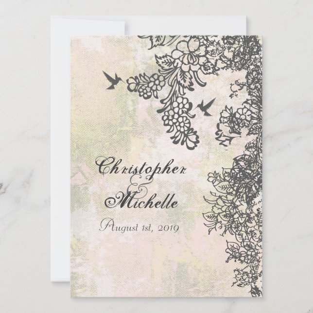 Hummingbird Floral Wedding Invite Reception & RSVP (Front)