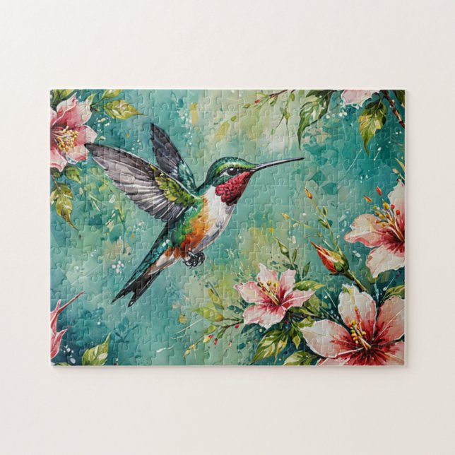 Hummingbird & Flower Blooms Jigsaw Puzzle (Horizontal)