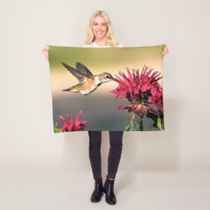 Hummingbird Flower Feeding Fleece Blanket