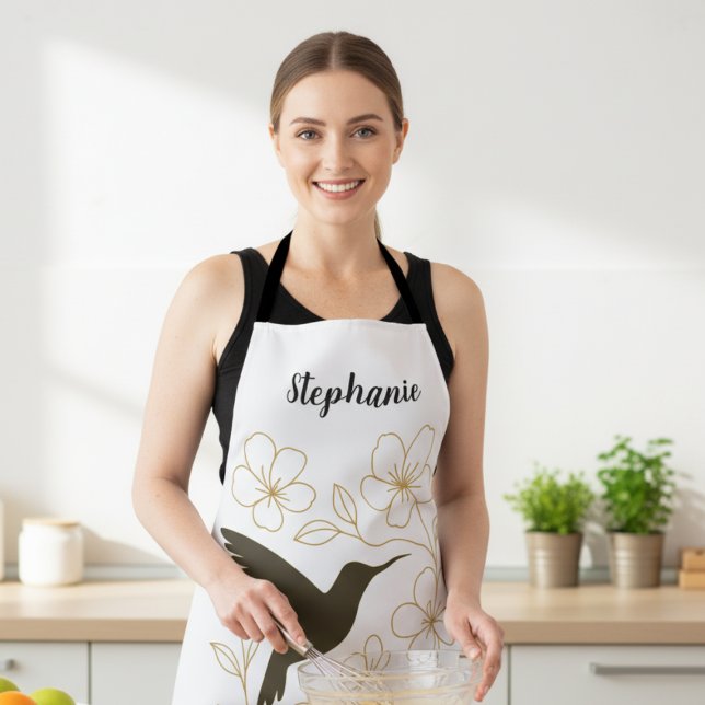 Hummingbird Flower Garden Apron (Hummingbird floral apron)