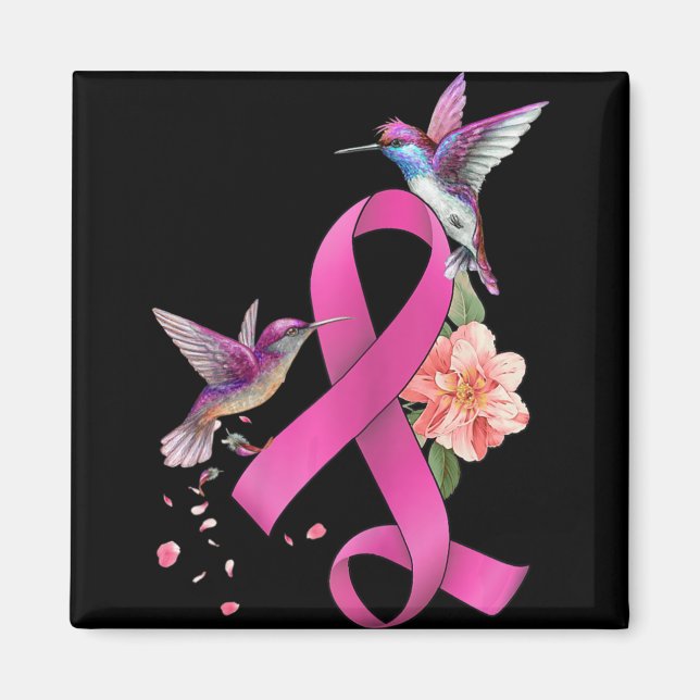 Hummingbird Flower Pink Ribbon Breast Cancer Aware Magnet (Front)