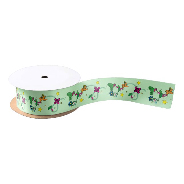 Hummingbird, Flowers and Stars 1.5 Inches Satin Ribbon (Spool)