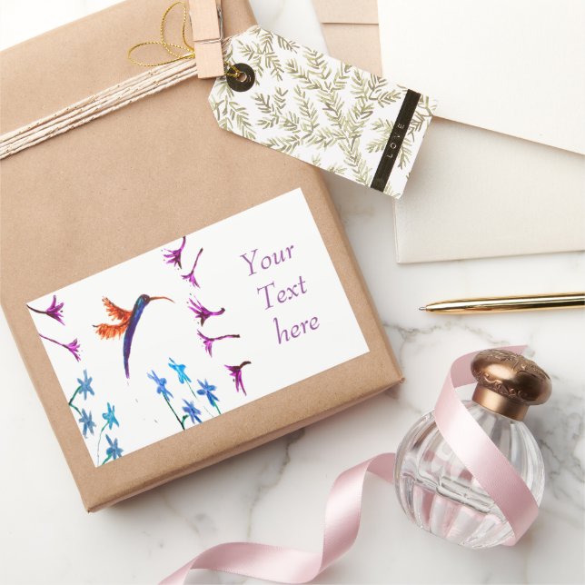 Hummingbird Flowers Floral Custom Rectangular Sticker (Gifting)