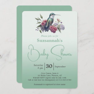 Hummingbird & Flowers Green Ombre Baby Shower Invitation