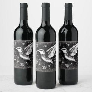 Hummingbird & Flowers Wine Label