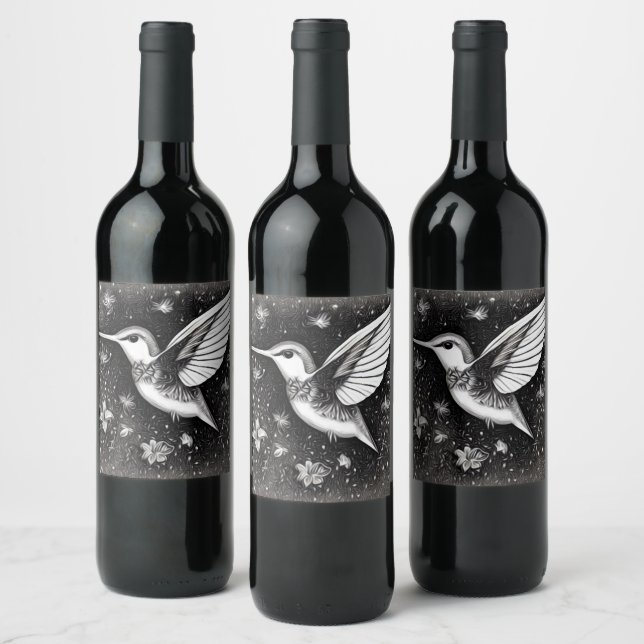 Hummingbird & Flowers Wine Label (Bottles)