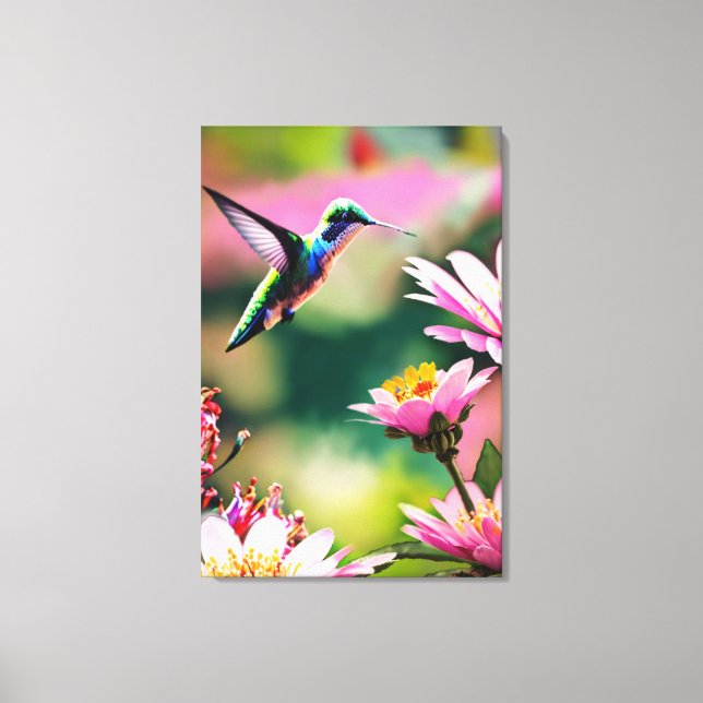 Hummingbird flying to a flowers Canvas Print (Front)