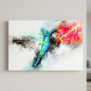 Hummingbird flying with flower Watercolor - 01 Canvas Print