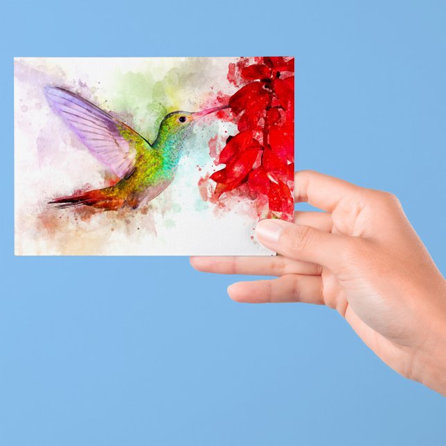 Hummingbird flying with flower Watercolor - 03 Postcard (Creator Uploaded)