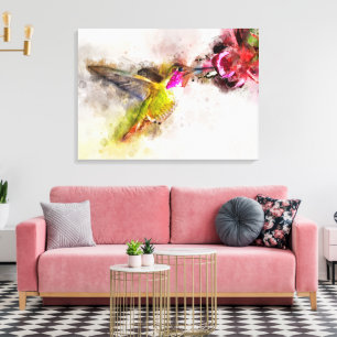Hummingbird flying with flower Watercolor - 04 Canvas Print