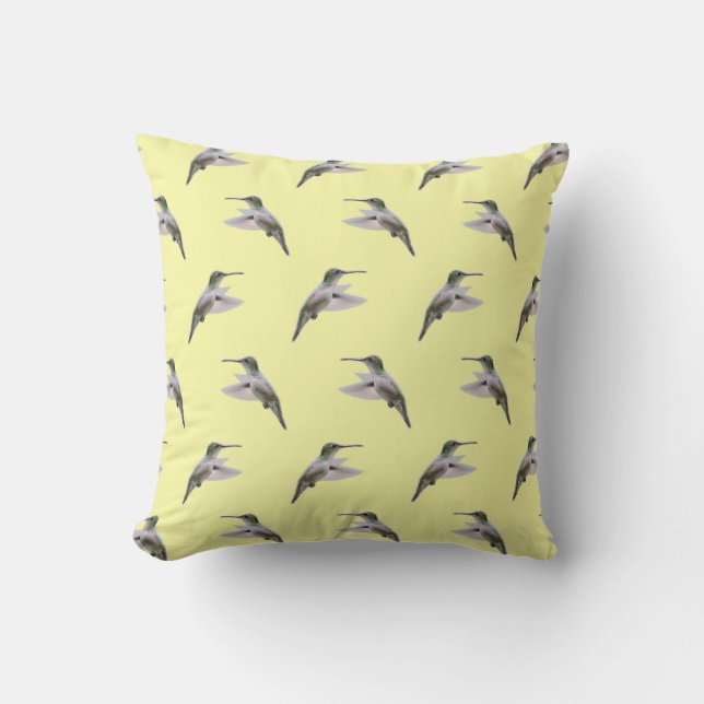 Hummingbird Frenzy Pillow (Light Yellow) (Front)