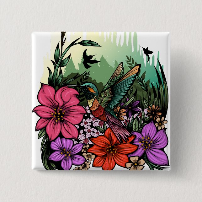 Hummingbird Garden 15 Cm Square Badge (Front)