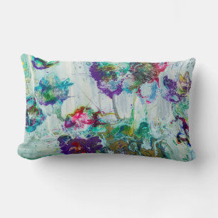 Hummingbird garden abstract painting lumbar cushion