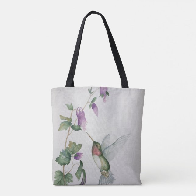 Hummingbird Garden Elegant Watercolor Painting Tote Bag (Back)