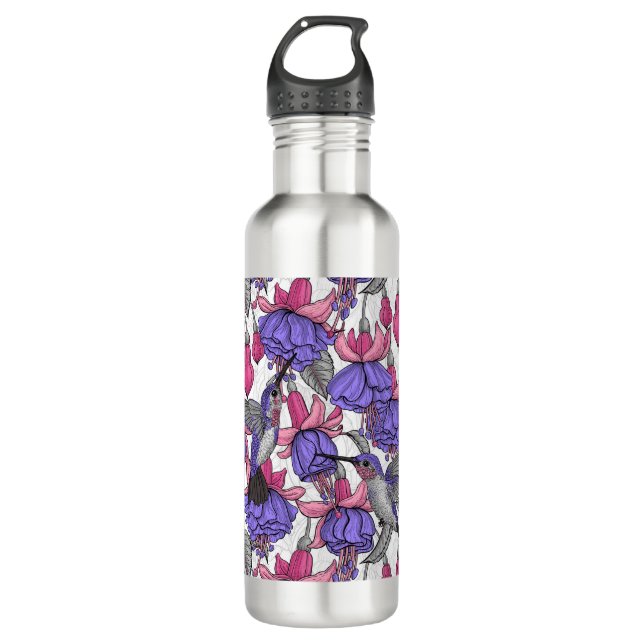 Hummingbird garden in melrose and pink 710 ml water bottle (Front)