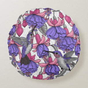 Hummingbird garden in melrose and pink round cushion