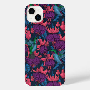 Hummingbird garden in purple and blue iPhone 14 plus case