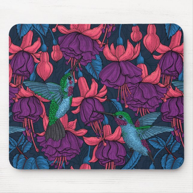Hummingbird garden in purple and blue mouse pad (Front)