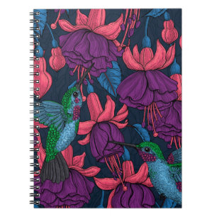 Hummingbird garden in purple and blue notebook