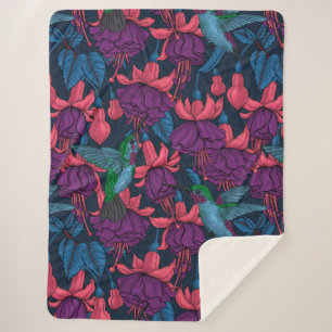 Hummingbird garden in purple and blue sherpa blanket