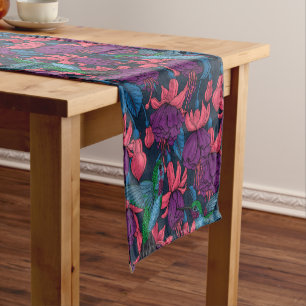 Hummingbird garden in purple and blue short table runner