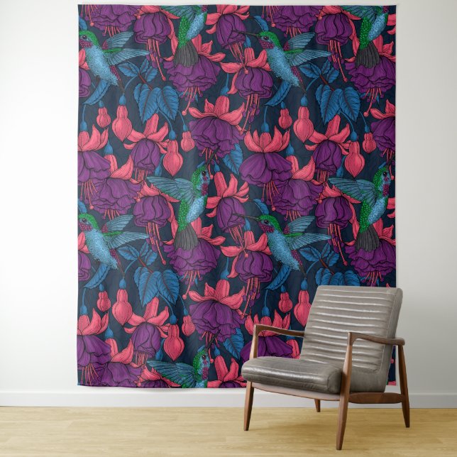 Hummingbird garden in purple and blue tapestry (In Situ)