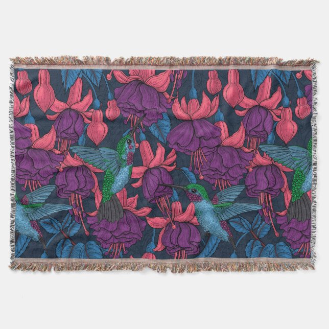 Hummingbird garden in purple and blue throw blanket (Front)