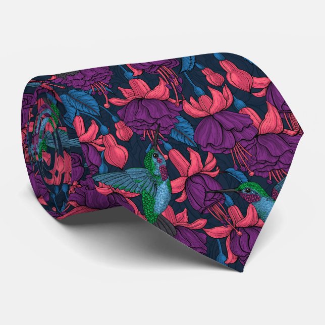 Hummingbird garden in purple and blue tie (Rolled)
