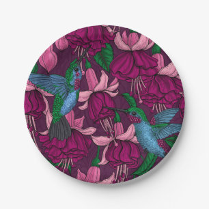 Hummingbird garden paper plate