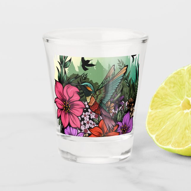 Hummingbird Garden Shot Glass (Front)