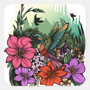 Hummingbird Garden Square Sticker