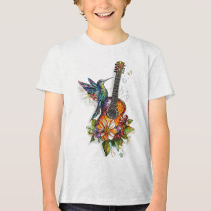 Hummingbird Guitar Floral Musician Nature Lover Bi Tri-Blend Shirt