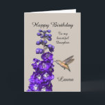 Hummingbird Happy Birthday Daughter, Laura Card<br><div class="desc">"Hummingbird Happy Birthday Daughter,  Laura" by Catherine Sherman.
A hummingbird sipping nectar from a purple delphinium creates a beautiful greeting for a birthday. You can personalise this card with any name and occasion.</div>
