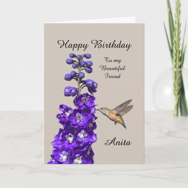 Hummingbird Happy Birthday Friend, Anita Card (Front)