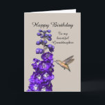 Hummingbird Happy Birthday Granddaughter Card<br><div class="desc">"Hummingbird Happy Birthday Granddaughter" by Catherine Sherman.
A hummingbird sipping nectar from a purple delphinium creates a beautiful greeting for a birthday.</div>
