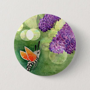 Hummingbird Hawk Moth and Lilacs 6 Cm Round Badge
