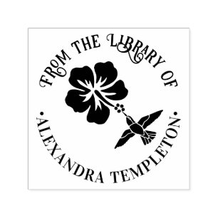 Hummingbird Hibiscus B Round Library Book Name Self-inking Stamp